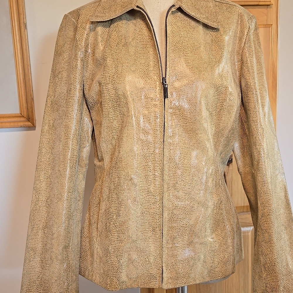 Jacguline Ferrar Leather Snake Skin Print Jacket Womens Size Medium
